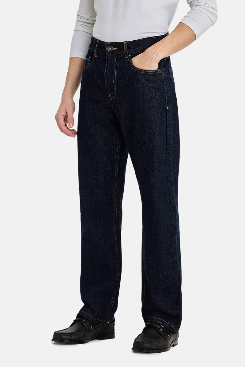 Men's Dark Blue Wide-Leg Denim Jeans